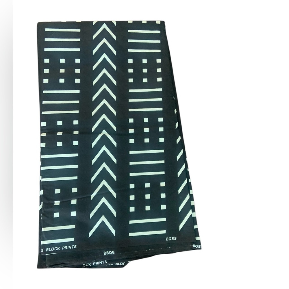 Boss NWOT 100% Cotton Black & White Geometric Patterned Wax Fabric